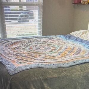 Handcrafted Mandala Madness Multicolor Multitexture Crochet Blanket 53” x 53”